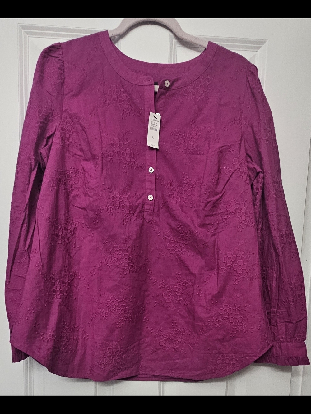 Talbots Magenta Embroidered Long-Sleeve Henley Top